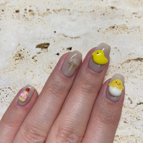 3dパーツ ネイルパーツ ひよこ 卵 マヨネーズ ネイルチップ（つけ爪