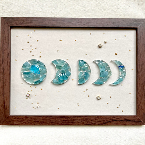 月の満ち欠け シーグラスアート 壁掛けタイプ A5サイズ その他アート