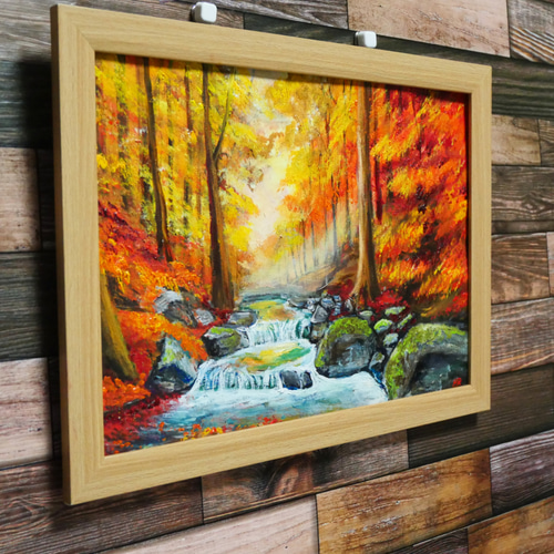 油絵 絵画 【紅葉川渓谷】 絵画 HR 通販 16541358｜Creema(クリーマ