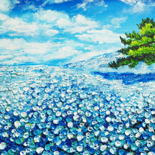 油絵 絵画 ネモフィラの丘【A2 】 絵画 HR 通販 16580340｜Creema