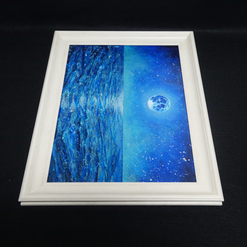 油絵 油彩 油彩画 絵 絵画 【青い満月と輝く海】 絵画 HR 通販