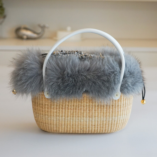 ナンタケットバスケットバントレイ・ツイード生地&フォックスファー内