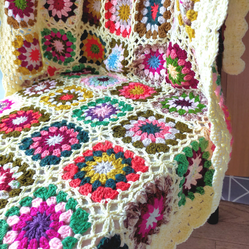 送料無料】ブランケット 黄色① マルチカバー グラニースクエア かぎ