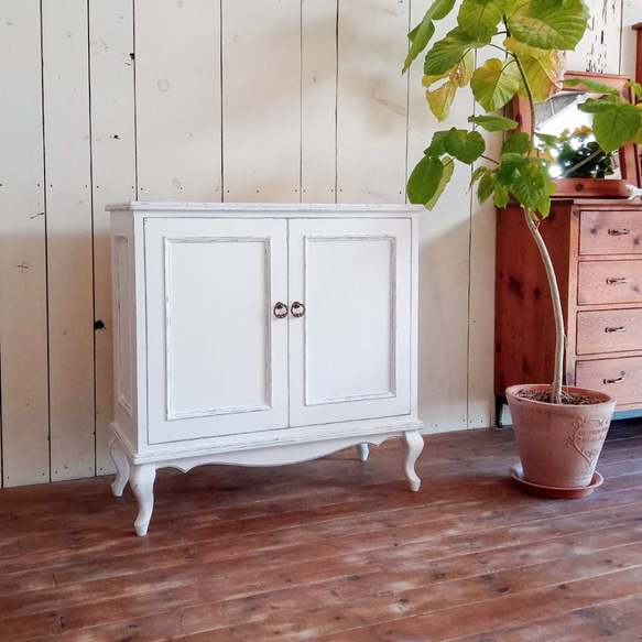 フランスアンティーク家具調キャビネットW900 ネコ足 猫脚 猫足 サイド