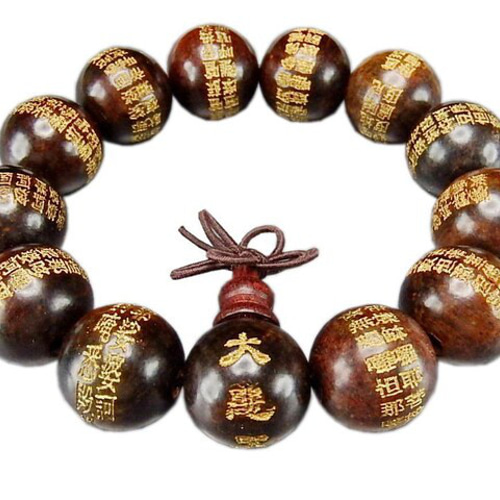 訳有格安 大悲呪 中文漢字 金箔彫り約18mm木製数珠念珠ブレスレット