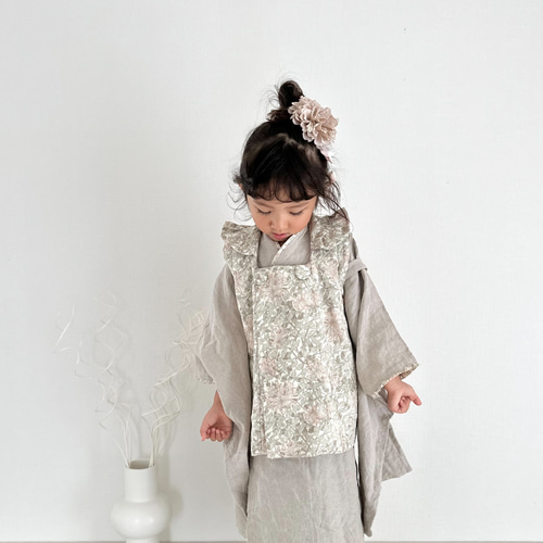 ナチュラルリネン着物&リバーシブル被布set 七五三 3歳 女の子 753