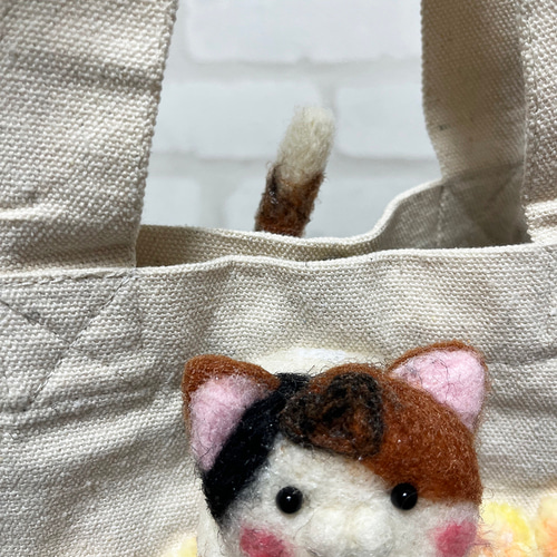 羊毛フェルト3Dニャン玉トートバッグ（三毛猫） 羊毛フェルト