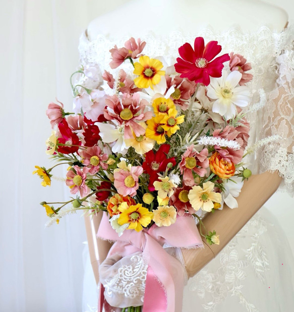 フラティコスモスブーケ ウェディングブーケ ブートニアセット ブーケ