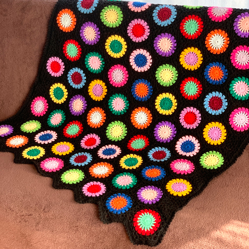 ハンドメイド 手編み かぎ針編み お花モチーフ ブランケット/ひざ掛け