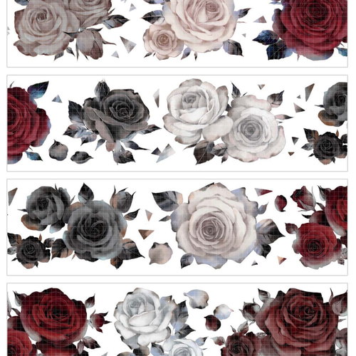 s-261○海外マスキングテープ 切り売り ／ 海外マステ バラ 薔薇 黒 赤