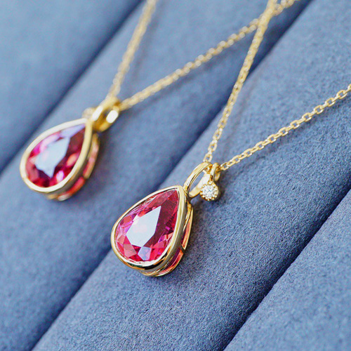 歓喜」K18 天然ルベライトトルマリン 天然ダイヤモンド ネックレス