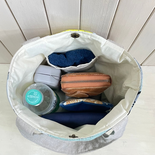 ミナペルホネンのパッチワークのバケツバッグ バケツバッグ *Tea