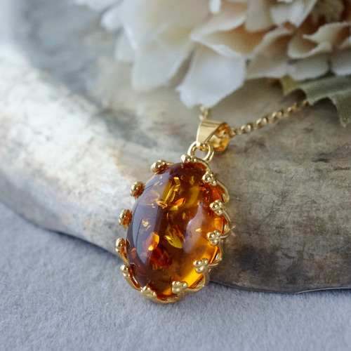 受注制作】再販x4 アンバー（琥珀） ペンダントトップ シルバー925