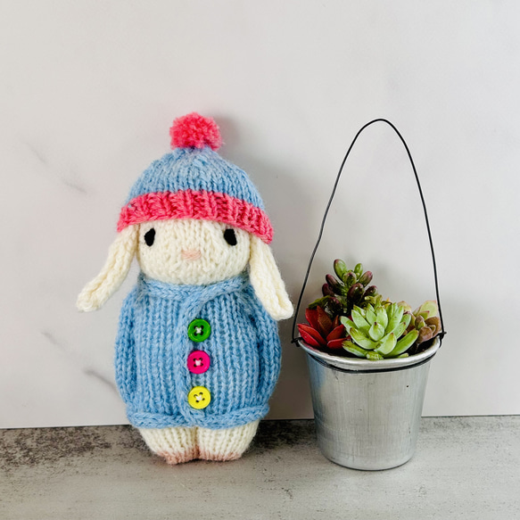 たれ耳うさぎ カーディガン ぼうぐるみ あみぐるみ スウェーデン編み