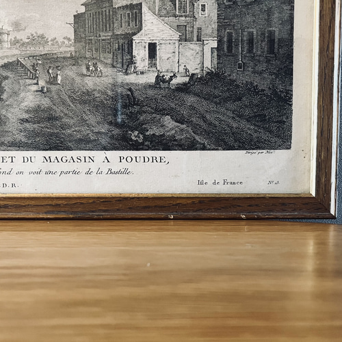 フランスの古い街並みアートパネル アンティーク フレーム ガラス付き