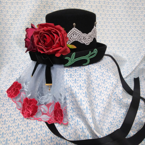 ローズ＆キャンドルレースミニハット◇黒 赤 シルバー グリーン 緑