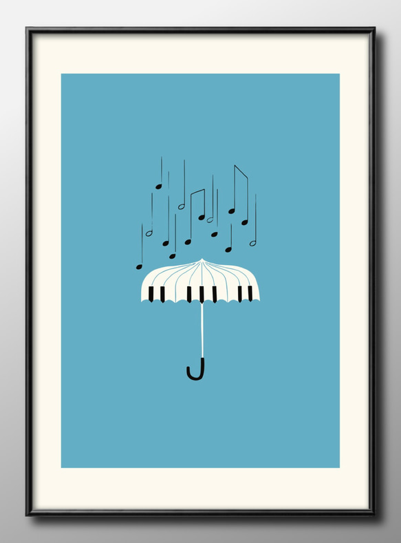14421□アートポスター 絵画 A3サイズ『ピアノ 音楽 アンブレラ 傘
