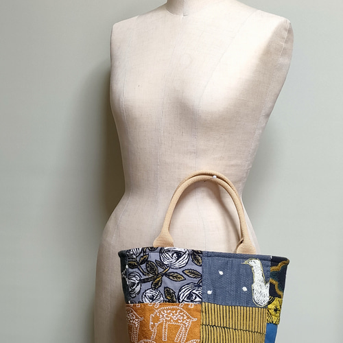 ミナペルホネンハギレのパッチワーク冬物バケツトートbag トート