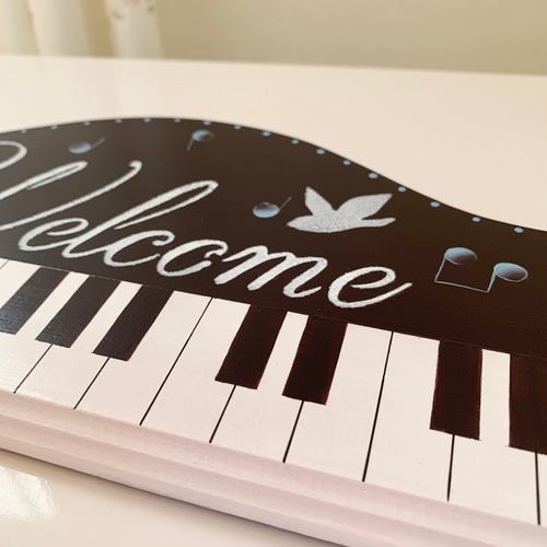 ブルー】ピアノ鍵盤☆ウェルカムボード プレート トールペイント 音符