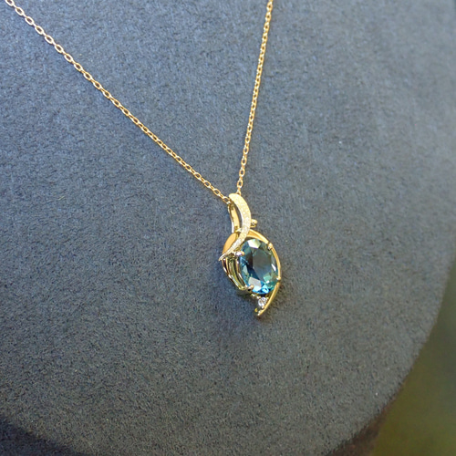 完全手作り ロンドンブルートパーズ スターダスト梨地 ペンダント