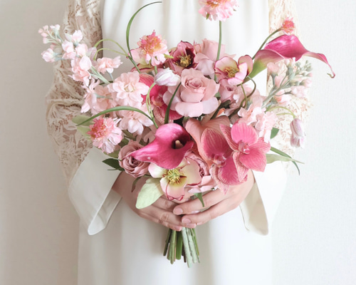 韓国ブーケ ウェディングブーケ ピンク 胡蝶蘭 ブーケ mayu 通販