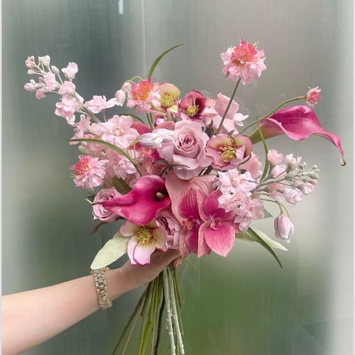 韓国ブーケ ウェディングブーケ ピンク 胡蝶蘭 ブーケ mayu 通販