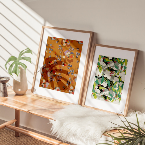 おしゃれなグリーンボタニカル柄模様アートポスター☆さわやか