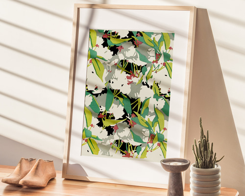 おしゃれなグリーンボタニカル柄模様アートポスター☆さわやか