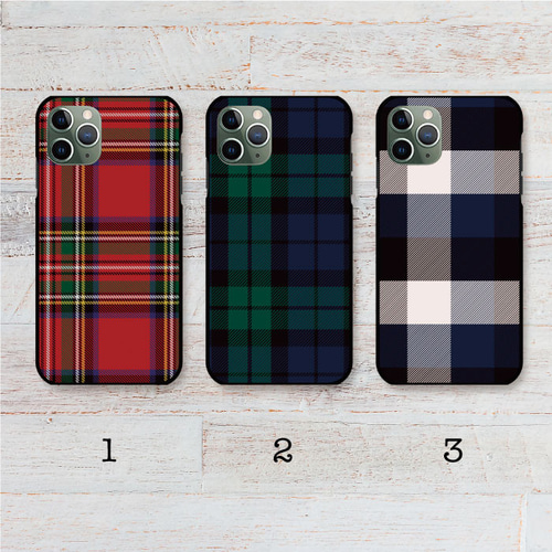 タータン チェック ネイビー 赤 スマホケース 樹脂 スマホカバー けい