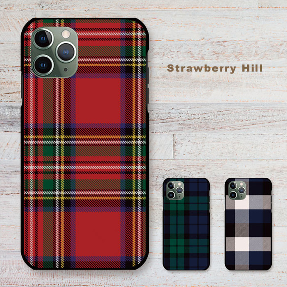 タータン チェック ネイビー 赤 スマホケース 樹脂 スマホカバー けい