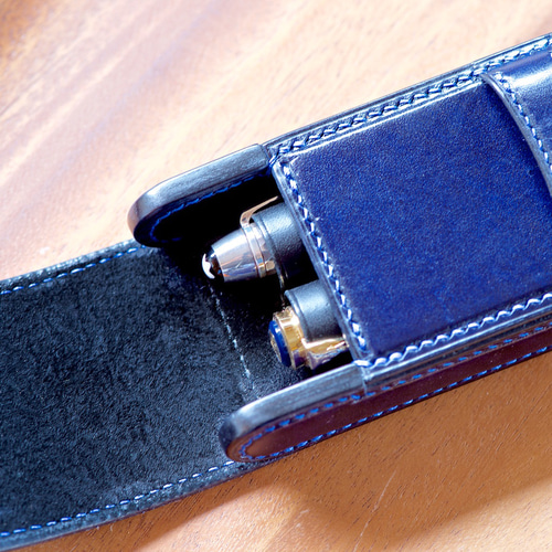 駒合わせ縫い2本挿し万年筆ケース カラーオーダー ペンケース 革小物