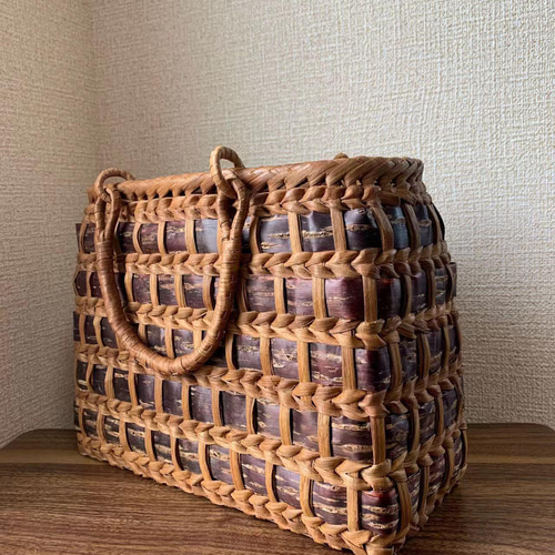 桜皮と山葡萄 山葡萄籠バッグ 桜皮籠バッグ 手作り 山葡萄かごバッグ