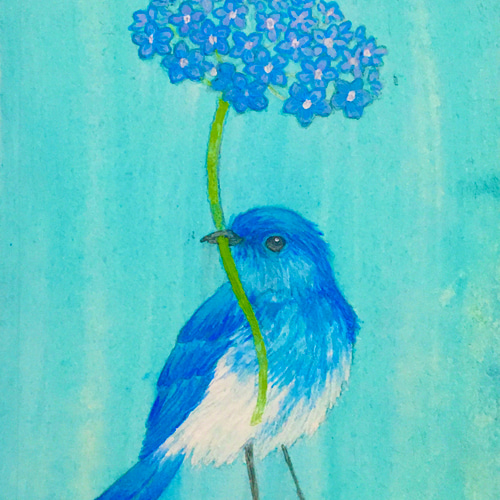 ミニ日本画 青い鳥の絵 鳥の絵画 絵画 紫苑工房 -Atelier Shion- 通販