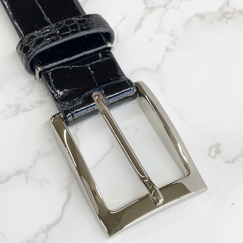 日本製 クロコダイル ベルト 上質 35㎜巾 フリーサイズ ワニ革