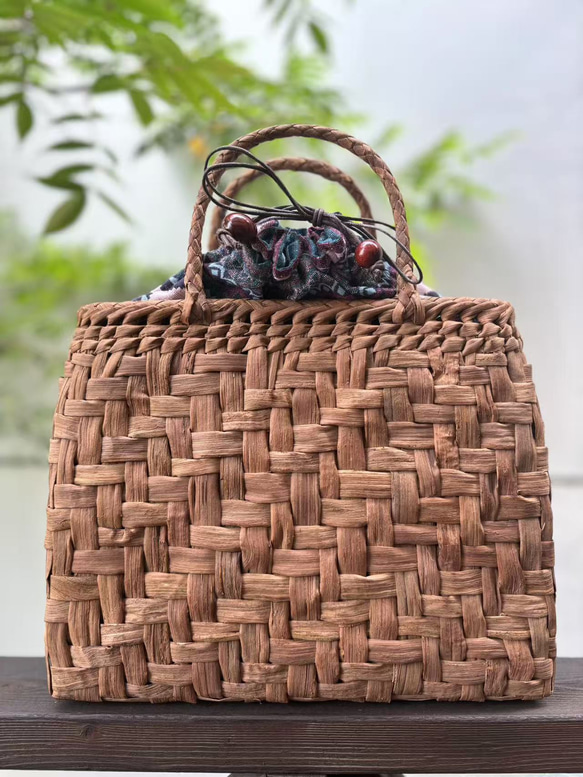 国産山葡萄 山葡萄かごバッグ 手作り 籠バッグ 太ひご網代編み 内布