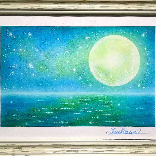 パステルアート 海辺の満月 パステル画原画 絵画 T's Arts 通販