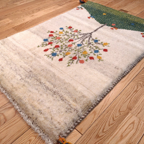 ペルシャ ギャッベ 玄関マット 90x60 ザクロの木 ランドスケープ