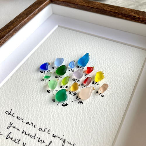 それぞれの色3 シーグラス／天然石／フレームアート／壁掛け／レア