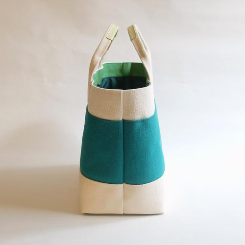 8号倉敷帆布と本革を使った切り替えトートバッグ(緑&キナリ) トート