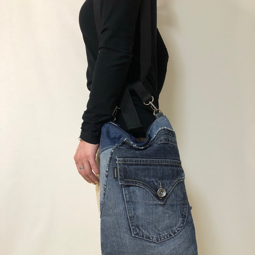 デニムのみでリメイク ウエストバッグ 一点物 ボディバッグ・ウエスト