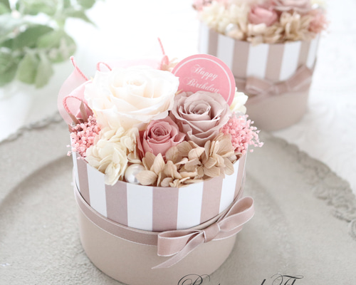 選べるメッセージ｜バニラピンクのスイートなフラワーボックス｜誕生日