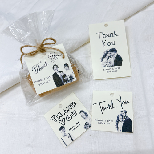オーダーメイド】二人の写真入りThank youタグ（選べる用紙3種）20枚
