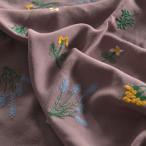 8色 リネン混刺繍生地 刺繍花柄 春夏の綿麻生地 [7068] 生地 ruusu