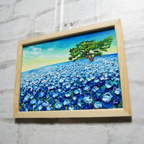 油絵 油彩 油彩画 絵 絵画【ネモフィラの丘の朝】 絵画 HR 通販