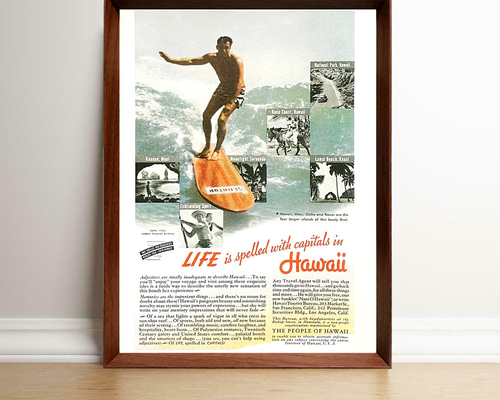 ハワイ サーフィン 1950年代 アメリカ ヴィンテージ 広告 額付