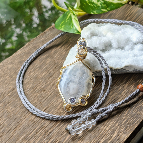 ☆ソーラークォーツ☆マクラメ編みネックレス 141・天然石アクセサリー