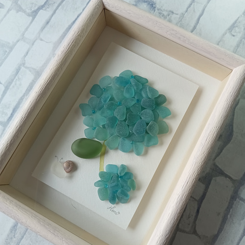 シーグラスアート（紫陽花/梅雨/ボックスフレーム付） その他アート