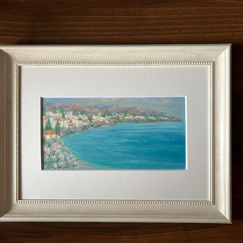 青い地中海(油絵、風景画、スペイン、額付き) 絵画 アトリエまりんこ