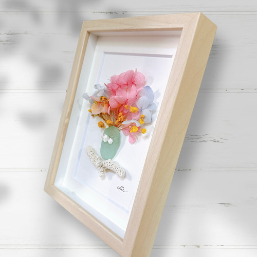 シーグラスアート【紫陽花】 紫陽花 ハンドメイド インテリア 花