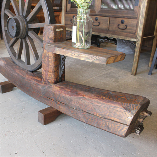 1点モノ 車輪 オブジェ 置物 花台 木製 古材 丸太 和風 アンティーク